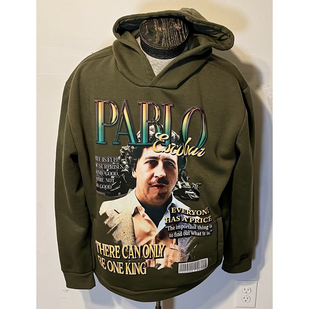 Reason Hoodie Mens 2XL Green Pablo Escobar Graphic Pullover Fleece Sweatshirt - Picture 1 of 8